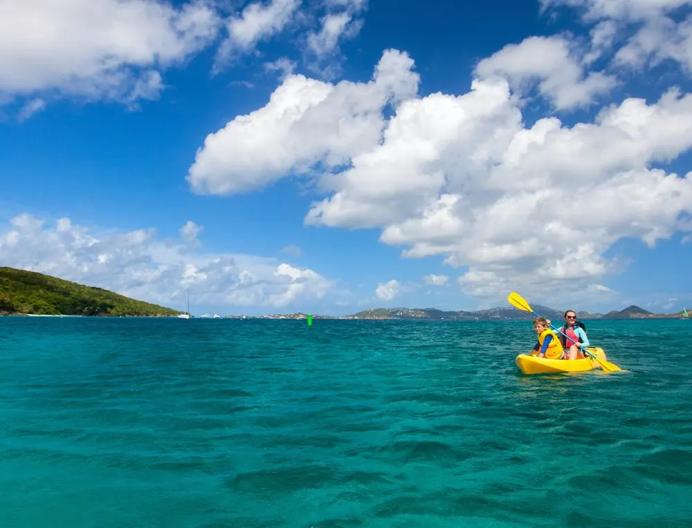Kayakers in a turquoise bay