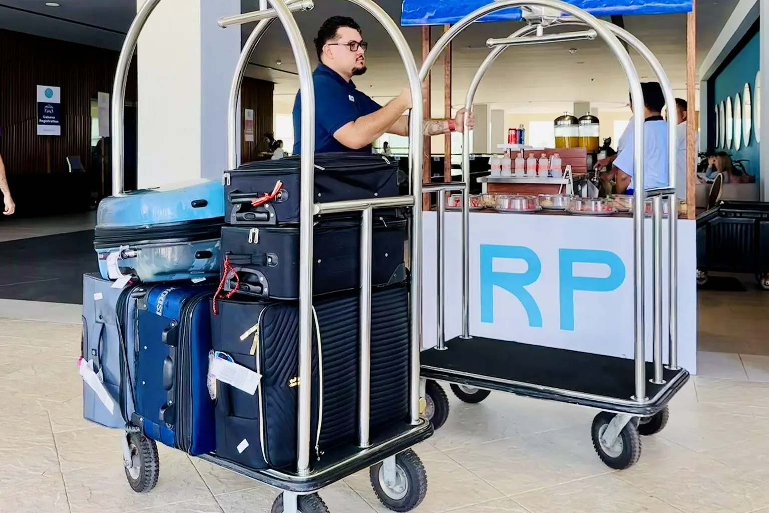 Royal Passover luggage carts waiting in the lobby